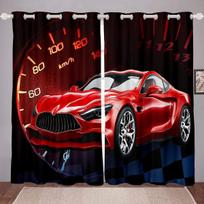 2 panelės Šaunių automobilių sportinių automobilių rašto Užuolaidos miegamajam svetainei grindys-langas virtuvės žaliuzės cortinas su prakiuromis viršuje 100W130H(CM)40x51in&Grommet Top blue