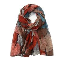 Spring Fashion Ginkgo Biloba Flroal Viscose Scarf Lady Print Voile Shawls And Wraps Pashmina Foulards Muslim Hijab 180*80Cm black