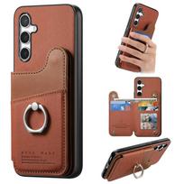 RFID odinis kortelių dėklas nugarėlė Coque Samsung A56 5G 2026 žiedu laikikliu piniginė Etui Galaxy A36 A26 A17 A16 A06 A 16 17 36 56 dangtelis Galaxy A06 4G ruda