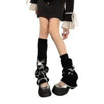 Gothic Women Leg Warmers Harajuku Punk Spiderweb Pattern Flared Knitted Foot Cover Hallowen Long Socks Halloween Hosiery juoda