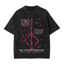 Bloodborne Dark Souls T-shirt Vintage Washed Horror Game Graphic Unisex Oversized Crew Neck Cotton Short Sleeve Tee Tops Hot M black