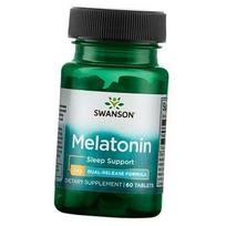 Melatoninas, dvigubo atpalaidavimo melatonino formulė, Swanson 60 skirtukų (72280015) 60tab