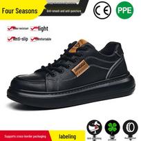 Dinggu Men's All-Season Anti-Smash, Anti-Puncture, Odor-Resistant Insulated Work Shoes with Plastic Toe Cap Black [1716hei] [Steel Toe Version];43 gray