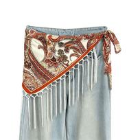 Ornamental Fringe Waist Scarf Belt for Women, Side Tie Hip Wrap Curtain for Jeans Skirts Shorts Layering Looks brown