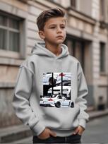 Children Hoodie JDM Modified Drift Car Collage Graphic Print Long Sleeve Pullover Sweatshirt Casual Kids Sport Tops For Autumn Daily Outdoor Wear 160 raudona