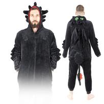 Kigurumi Vienas gabalas Šiltas Naktinis Fury Toothless Vyriški Pižama Kombinezonas black