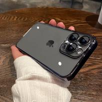 NAUJAS Prabangus Padengtas Skaidrus Telefono Dėklas iPhone 15 14 13 11 12 Pro Max X XS Max XR 7 8 Plus Su Pilnu Objektyvo Apsauga Silikoninis Dėklas For iPhone 15 Pro juoda