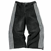 Unisex Streetwear Džinsai Y2K Džinsinės Kelnės Hip Hop Retro dryžuotos siuvinėtos Baggy Jeans Vyriškos moteriškos kelnės aukštu juosmeniu plačiomis kojomis M juoda
