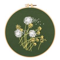 Green Chrysanthemum Dandelion Green Daisy Wreath Diy Handmade Embroidery Material Pack Cotton Cloth Diy kit - no hoop beige