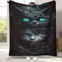 Alisa stebuklų šalyje Animacinis Česhyro katinas Flanelinis pledas, Itin minkštas šiltas pliušinis užklotas namams Miegamojo Lovos Sofos Dangalas Vaikų Dovana 100x150cm gray