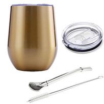 12oz Yerba Mate Tea Cup Stainless Steel Insulated Mug with Sliding Lid and Straw Coffee Cup Cocktail Champagne Cute Tumbler Cups Yerba mate Straw beige