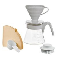 HARIO V60 Coffee Server 02 Set VCSD-02PGR, Pale Grey, 1-4 Cups, 700mL, Heatproof Glass, Microwave Safe, Made in Japan gray