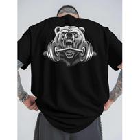 Gym Bear Lifting Barbell Graphic Tee Men's Casual Loose Fit Gym Workout T-shirt Short Sleeve L black