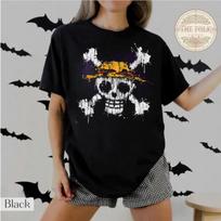 Straw Hat Pirate Shirt One Piece Skull Graphic Tee Retro Unisexga Tshirt Vintage Anime Shirt Grunge Skull Tee M black