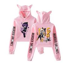 Murder Drones Uzi N F Graphic Hoodies Anime Crop Tops Cat Ears Sweatshirt Women Long Sleeve Pullover Fashion Girls Hoodie Coat S pink