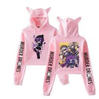 Murder Drones Uzi N F Graphic Hoodies Anime Crop Tops Cat Ears Sweatshirt Women Long Sleeve Pullover Fashion Girls Hoodie Coat XXL pink