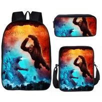 Godzilla Vs Kong Childrens School Bag Trio With Durable Nylon Lining For Students Style9