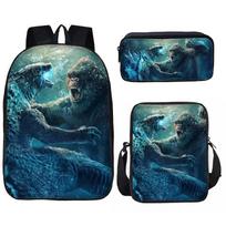Godzilla Vs Kong Childrens School Bag Trio With Durable Nylon Lining For Students Style23