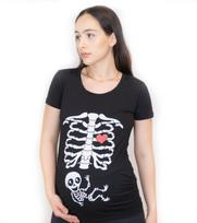 Halloween Maternity T-shirt Skeleton Ribcage Baby Pregnancy Costume top Funny shirt Xray Cute New baby announcement reveal Tee For mom L beige