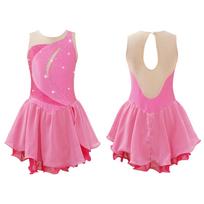 Girls Skating Kids Ice Figure Dress Sleeveless Rhinestone Competition Costumes Ballet Dance Tutu Skirt 9-10 Years