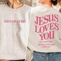 Jėzus tave myli krikščioniškas megztinis Moteriški megztiniai Biblijos eilėraštis Grafinis Harajuku gatvės drabužis ilgomis rankovėmis God Faith Drabužiai S sidabras