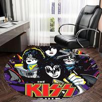 KISS grupė, Roko muzikos kėdės kilimėlis, Apvalus kilimas, Biuro kilimas, Skalbiamas mašinoje, Neslystantis, Tinka svetainėms, Miegamiesiems 120cm gray