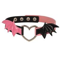 Gothic Bat Wings Choker Necklace Set for Women Girls - Heart Design Leather Collar Jewelry Cosplay Accessory black