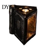 Magic Book Shape Candle Box Metal with Light, Lighted Holder Ornament, Modern Iron Art Decorative Pillar Stand for Living Room Bedroom Office A black