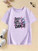 Graphic Just A Girl Who Loves Dance Funny T Shirts Kids Children's T-shirt Girls Shirt Sleeve Summer Spring Casual Top Tee Shirt 130 violetinė