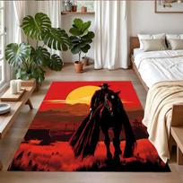 Anti‑Slip Crystal Velvet Floor Rug, Red Dead Redemption Design Carpet for Indoor Living Bedroom Home Decoration 80cmx120cm gray