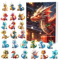 Christmas Advent Calendar Dragon Advent Calendar 2025 with 2D Acrylic Dragon Ornaments 24 Days Christmas Countdown Calendar 10.24x7.09x1.18inch beige