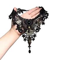 Gothic Lace Skull Choker Necklace Dark Punk Collar Chain Y2K Aesthetic Fringe Clavicle Chain Jewelry for Women juoda