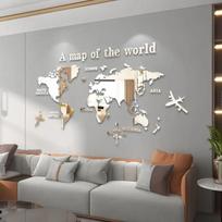 World Map Wall Mirror Stickers DIY 3D Acrylic Wall Stickers Bedroom Office Background Wall Decoration Stickers Large Size M  120cmx60cm