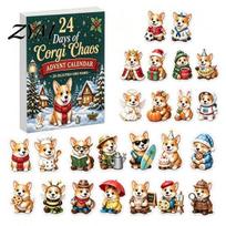 Holiday Box 2026 Corgi Christmas Advent Calendar, 24 Days Acrylic Dog Ornaments Countdown 2D Interactive Unboxing Games Pendants for Xmas Tree, Little Dog beige