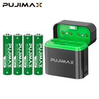 PUJIMAX AAA 1.5V Li-ion Battery Charger with 4 AAA 1100mWh Rechargeable Batteries green