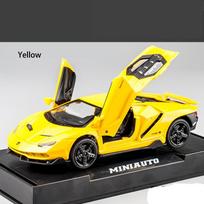 1:32 Lamborghini LP770 automobilių modelio žaislas, su garsu ir šviesa atsitraukiantys automobilio cinko lydinio žaislai vaikams, berniukui, mergaitei 15.4*6.7*4cm geltona