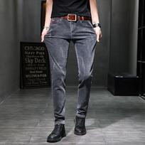 Spring Autumn Jeans Men's Slim Fit Korean Style Comfortable Straight Leg Elastic Gray Mid Waist Pants Men's Casual Denim Pants 28 gray