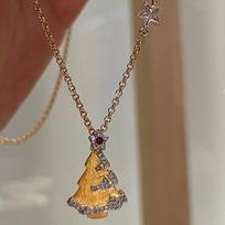 Vintage Brushed Christmas Tree Star Necklace Light Luxury Elegant Series Radiant Exquisite Collarbone Chain Wedding Jewelry 45cm brown