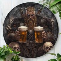 Viking Beer Round Aluminum Wall Art Norse Mythology Metal Sign Decor 20x20 gray