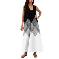 Women's Fashion Casual A-line Floral Printed Hammer Feel Loose Long Skirt With Pockets L black