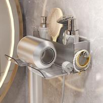 No-Punch Hair Dryer Storage Shelf for Bathroom gray