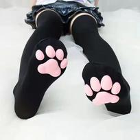 Womens Over Above Knee Socks Thigh High Stockings Kitten Claw Cat Paw Pad Ladies Pink 3D Long Sock Cosplay Harajuku Y2K Female One Size black