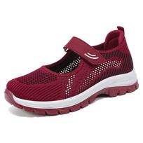Breathable Mesh Flyknit Velcro Walking Shoes for Middle-aged and Elderly Women 39 black