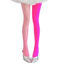 Stylish Velvet and Fishnet Color Blocked Tights Stretch Nylon Fabric Pantyhose Stockings For Fashion Forward Outfits pink