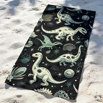 Large Microfiber Beach Towel, Dinosaur Skeleton & Fossil Print, Sand Free & Quick Dry, for Prehistoric Themed Summer Beach Use 130x80cm gray