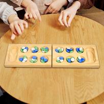 Foldable Mancala Board Game Classic Entertainment Multi Color Beads for Teen beige