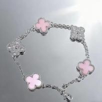Four-leaf Clover Classic Bracelet with Five-petal Black Onyx Fashion Bangle for Women gray