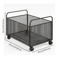 Mobile book trolley, open wire mesh storage trolley with handles, furniture black