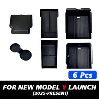 For Tesla New Model Y 2026 Launch Juniper ABS with Silicone Non-slip Mat Console & Armrest Storage Box Upper and Lower Watercup