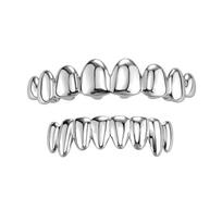 Stock Hip Hop Rapper 10 Tooth Grillz Brass Base Real Gold Plating Smooth Polished Surface Cosplay Teeth Jewelry white